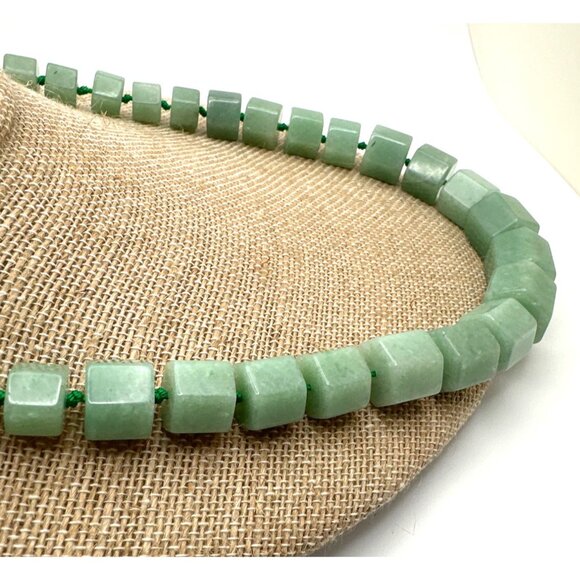 Natural Green Aventurine Necklace Vintage Chunky Hexagon Beads Hand Knotted - Picture 2 of 9